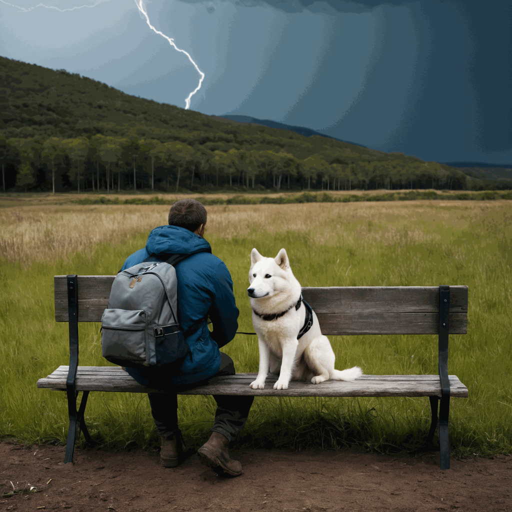 Einsamer Mann auf Bank mit Hund